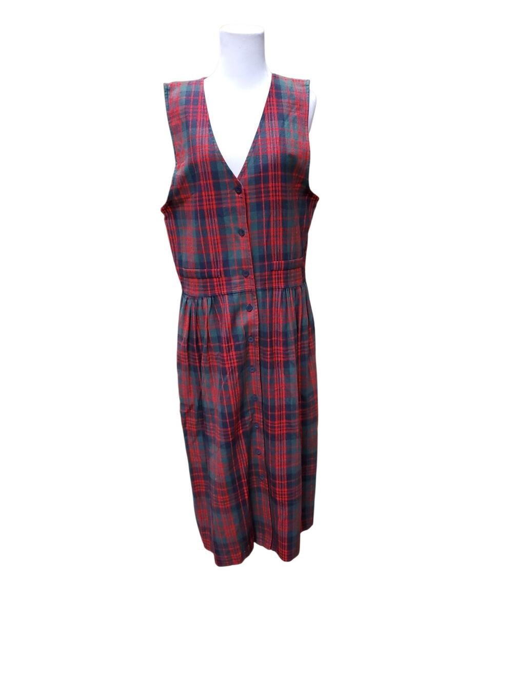 Vintage 90s Cottage Holiday Tartan Plaid Flannel Jumper Dress Button Front 10